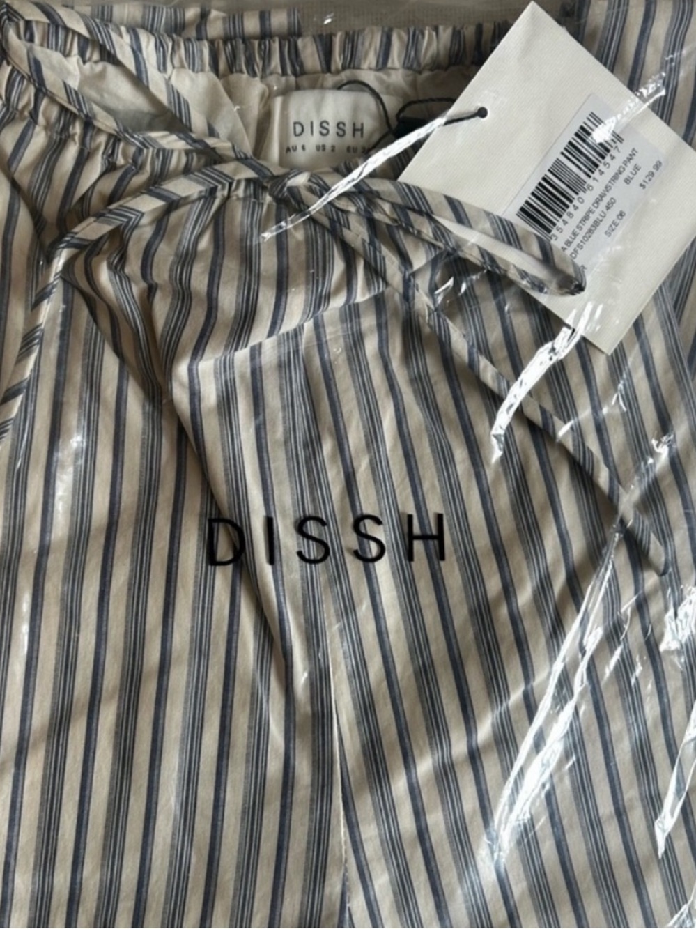 NWT • Dissh Ezra blue stripe drawstring pants - AU 6/US 2